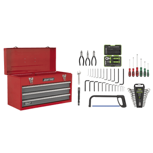 Sealey AP9243BBCOMBO American PRO® Tool Chest 3 Drawer with 93pc Tool Kit - Red/Grey - AP9243BBCOMBO - Sealey Tools UK - Trade Counter Direct