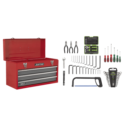 Sealey AP9243BBCOMBO American PRO® Tool Chest 3 Drawer with 93pc Tool Kit - Red/Grey - AP9243BBCOMBO - Sealey Tools UK - Trade Counter Direct