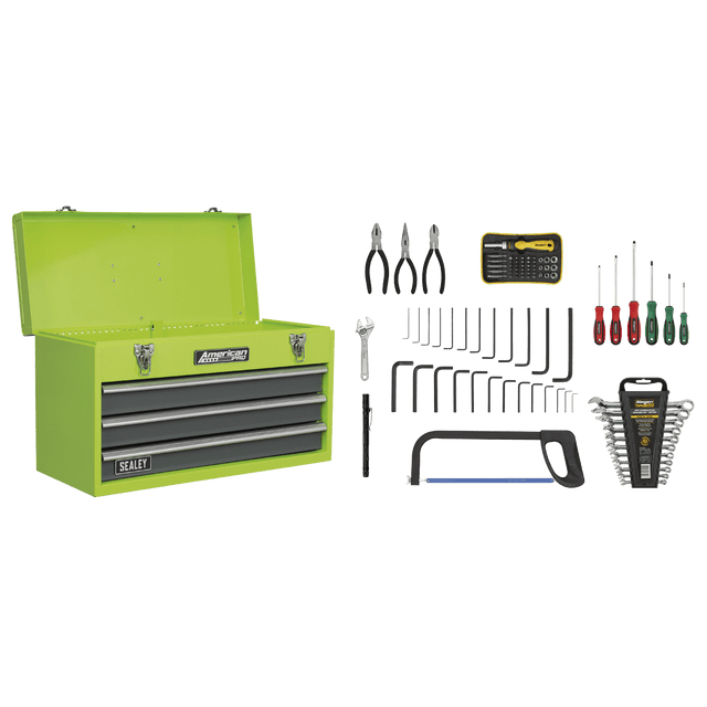 Sealey AP9243BBHVCOM American PRO® Tool Chest 3 Drawer with 93pc Tool Kit - AP9243BBHVCOM - Sealey Tools UK - Trade Counter Direct