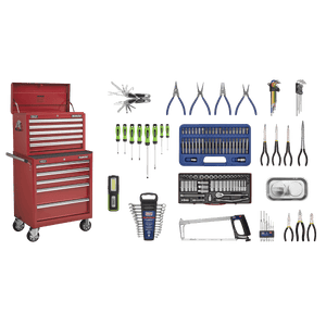 Sealey APCOMBOBBTK55 Superline PRO® Topchest & Rollcab Combination 10 Drawer with 148pc Tool Kit - Red - APCOMBOBBTK55 - Sealey Tools UK - Trade Counter Direct