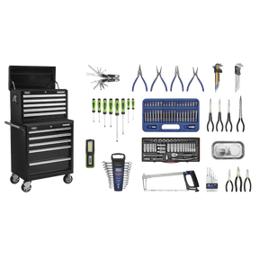 Sealey APCOMBOBBTK56 Superline PRO® Topchest & Rollcab Combination 10 Drawer with 148pc Tool Kit - Black - APCOMBOBBTK56 - Sealey Tools UK - Trade Counter Direct