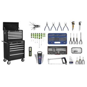 Sealey APCOMBOBBTK56 Superline PRO® Topchest & Rollcab Combination 10 Drawer with 148pc Tool Kit - Black - APCOMBOBBTK56 - Sealey Tools UK - Trade Counter Direct