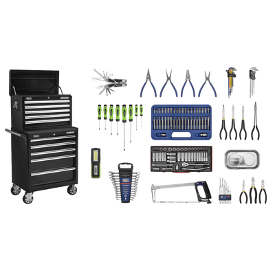 Sealey APCOMBOBBTK56 Superline PRO® Topchest & Rollcab Combination 10 Drawer with 148pc Tool Kit - Black - APCOMBOBBTK56 - Sealey Tools UK - Trade Counter Direct