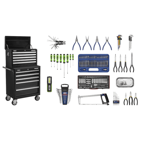 Sealey APCOMBOBBTK56 Superline PRO® Topchest & Rollcab Combination 10 Drawer with 148pc Tool Kit - Black - APCOMBOBBTK56 - Sealey Tools UK - Trade Counter Direct