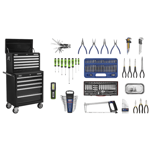 Sealey APCOMBOBBTK56 Superline PRO® Topchest & Rollcab Combination 10 Drawer with 148pc Tool Kit - Black - APCOMBOBBTK56 - Sealey Tools UK - Trade Counter Direct