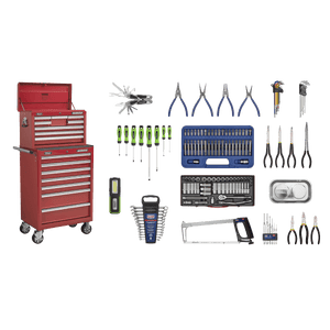 Sealey APCOMBOBBTK57 Superline PRO® Topchest & Rollcab Combination 15 Drawer with 148pc Tool Kit - Red - APCOMBOBBTK57 - Sealey Tools UK - Trade Counter Direct