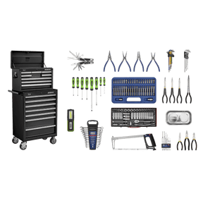 Sealey APCOMBOBBTK58 Superline PRO® Topchest & Rollcab Combination 15 Drawer with 148pc Tool Kit - Black - APCOMBOBBTK58 - Sealey Tools UK - Trade Counter Direct