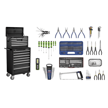 Sealey APCOMBOBBTK58 Superline PRO® Topchest & Rollcab Combination 15 Drawer with 148pc Tool Kit - Black - APCOMBOBBTK58 - Sealey Tools UK - Trade Counter Direct