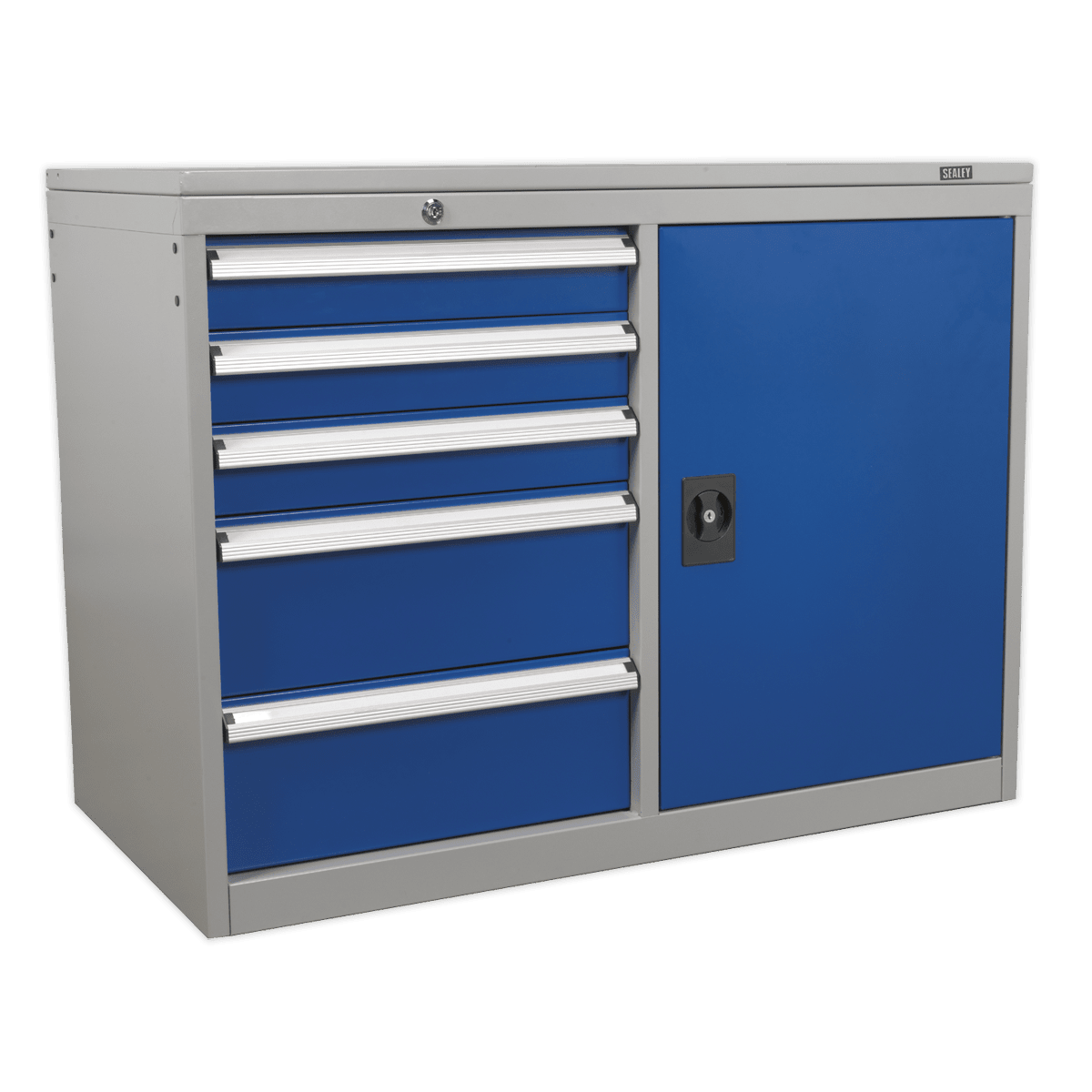 Sealey API1103B Industrial Cabinet/Workstation 5 Drawer & 1 Shelf Locker - API1103B - Sealey Tools UK - Trade Counter Direct
