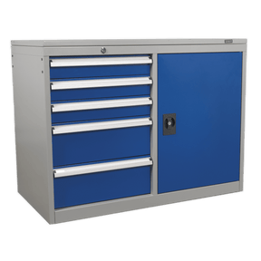 Sealey API1103B Industrial Cabinet/Workstation 5 Drawer & 1 Shelf Locker - API1103B - Sealey Tools UK - Trade Counter Direct