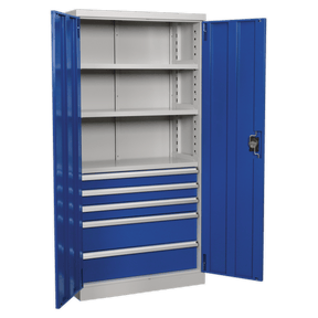 Sealey APICCOMBO5 Premier Industrial™ Cabinet with 5 Drawers & 3 Shelves 1800mm - APICCOMBO5 - Sealey Tools UK - Trade Counter Direct