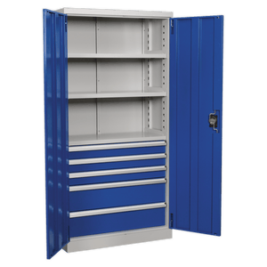 Sealey APICCOMBO5 Premier Industrial™ Cabinet with 5 Drawers & 3 Shelves 1800mm - APICCOMBO5 - Sealey Tools UK - Trade Counter Direct