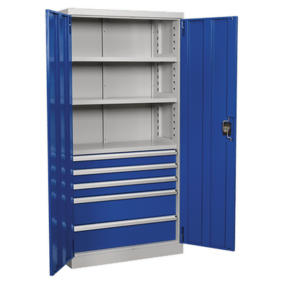 Sealey APICCOMBO5 Premier Industrial™ Cabinet with 5 Drawers & 3 Shelves 1800mm - APICCOMBO5 - Sealey Tools UK - Trade Counter Direct