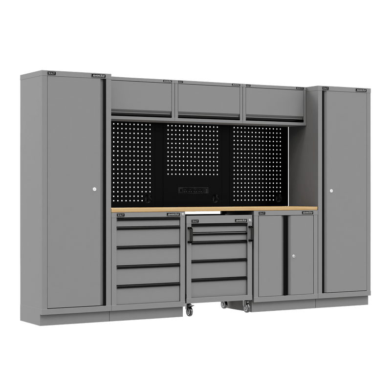Sealey APMSBESTACK01W Superline PRO® Black Edition Storage System with Rubber Wood Worktop 3.24m - APMSBESTACK01W - Sealey Tools UK - Trade Counter Direct