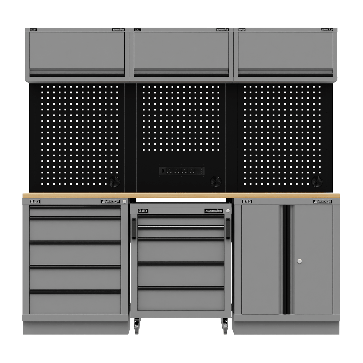 Sealey APMSBESTACK03W Superline PRO® Black Edition Storage System with Rubber Wood Worktop 2.04m - APMSBESTACK03W - Sealey Tools UK - Trade Counter Direct