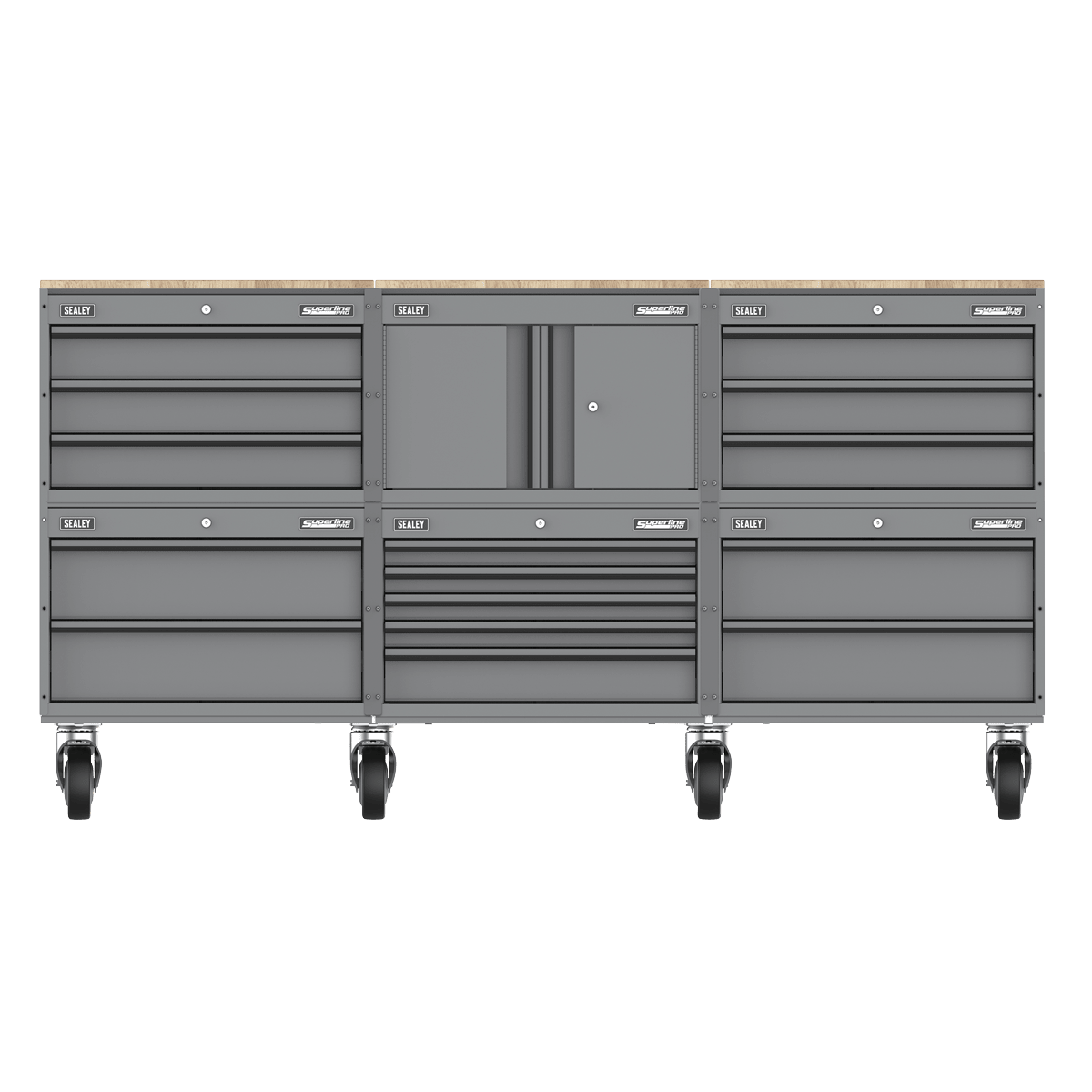 Sealey APMSCCOMBO4 Superline PRO® Storage System with Rubber Wood Worktop 2.03m - APMSCCOMBO4 - Sealey Tools UK - Trade Counter Direct