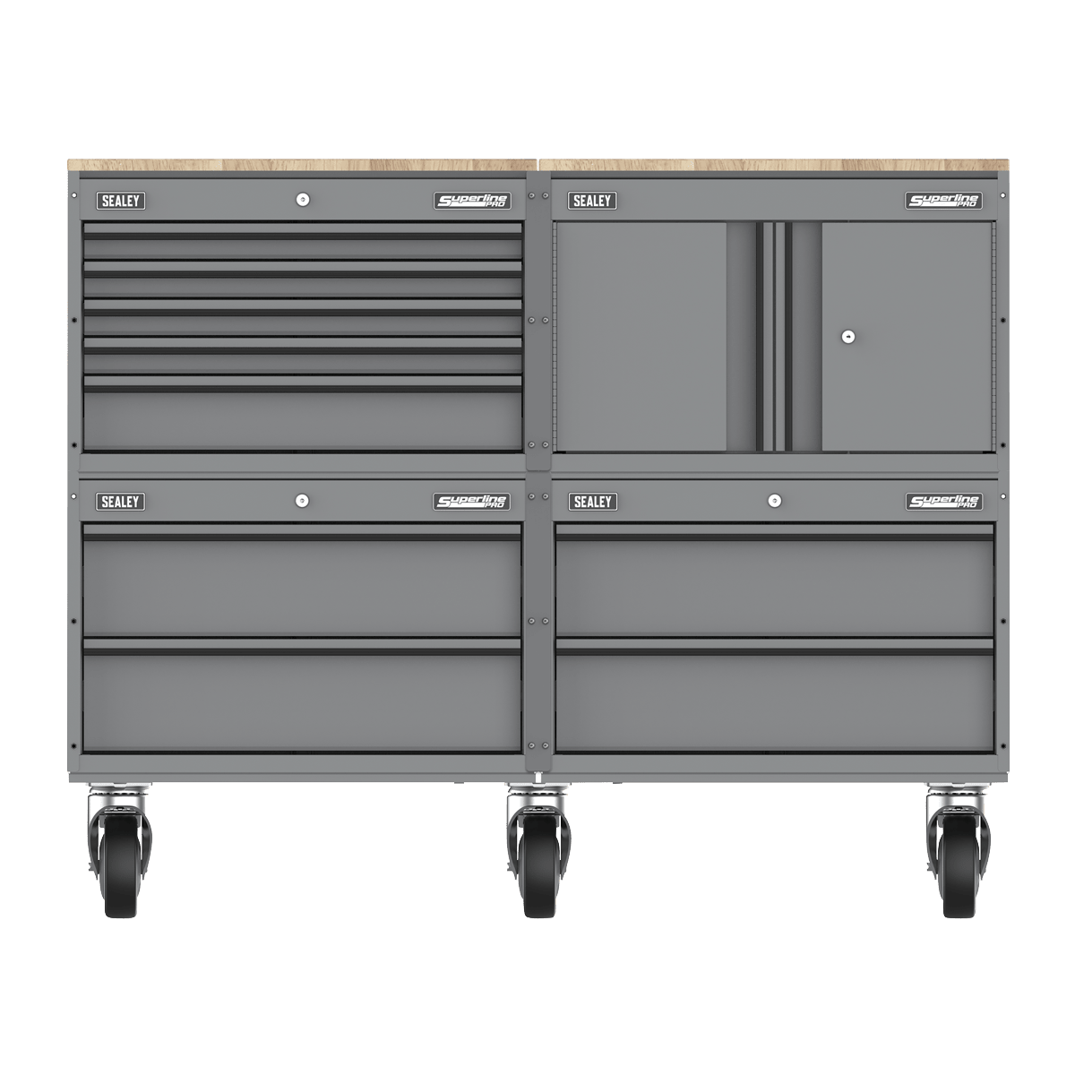 Sealey APMSCCOMBO5 Superline PRO® Storage System with Rubber Wood Worktop 1.36m - APMSCCOMBO5 - Sealey Tools UK - Trade Counter Direct