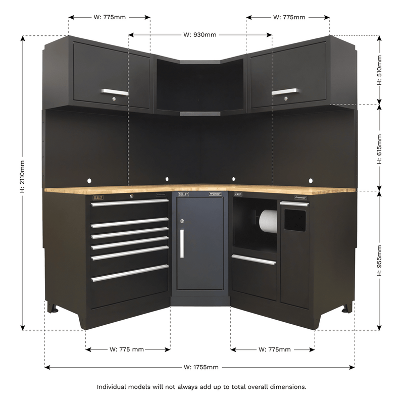 Sealey APMSCOMBO6W Premier™ Corner Storage System with Hardwood Worktop 1.71m - APMSCOMBO6W - Sealey Tools UK - Trade Counter Direct