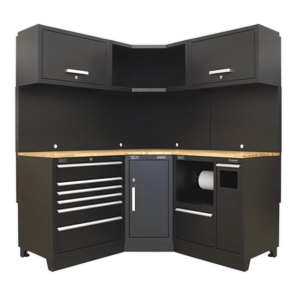 Sealey APMSCOMBO6W Premier™ Corner Storage System with Hardwood Worktop 1.71m - APMSCOMBO6W - Sealey Tools UK - Trade Counter Direct