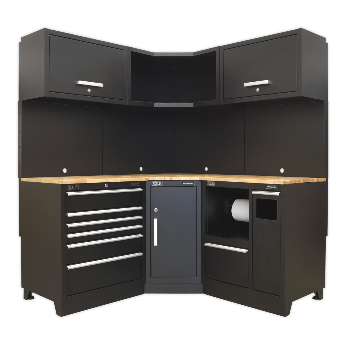 Sealey APMSCOMBO6W Premier™ Corner Storage System with Hardwood Worktop 1.71m - APMSCOMBO6W - Sealey Tools UK - Trade Counter Direct