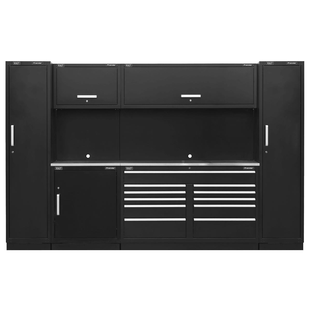 Sealey APMSCOMBO7SS Premier™ Storage System with Stainless Worktop 3.55m - APMSCOMBO7SS - Sealey Tools UK - Trade Counter Direct