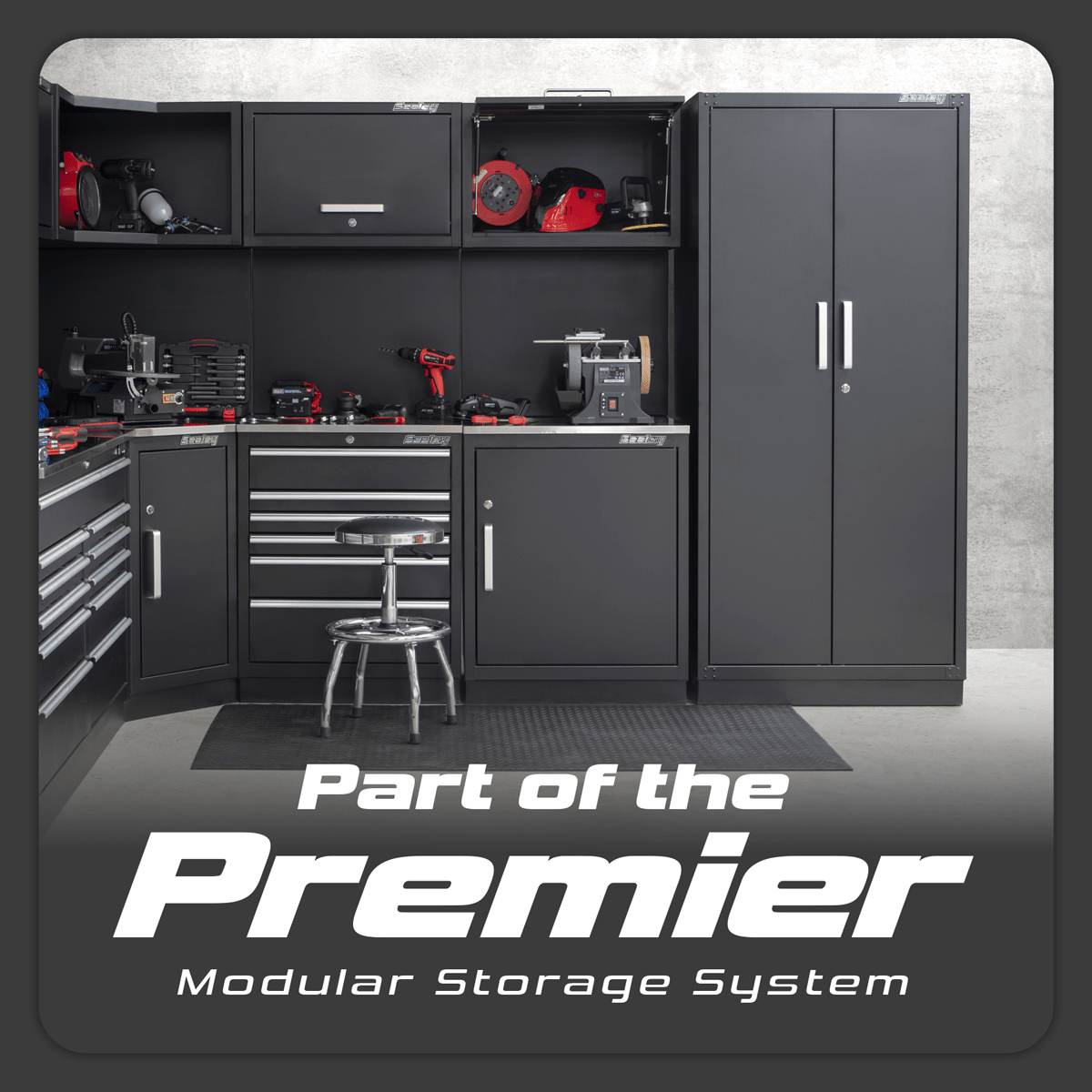 Sealey APMSCOMBO7W Premier™ Storage System with Hardwood Worktop 3.55m - APMSCOMBO7W - Sealey Tools UK - Trade Counter Direct