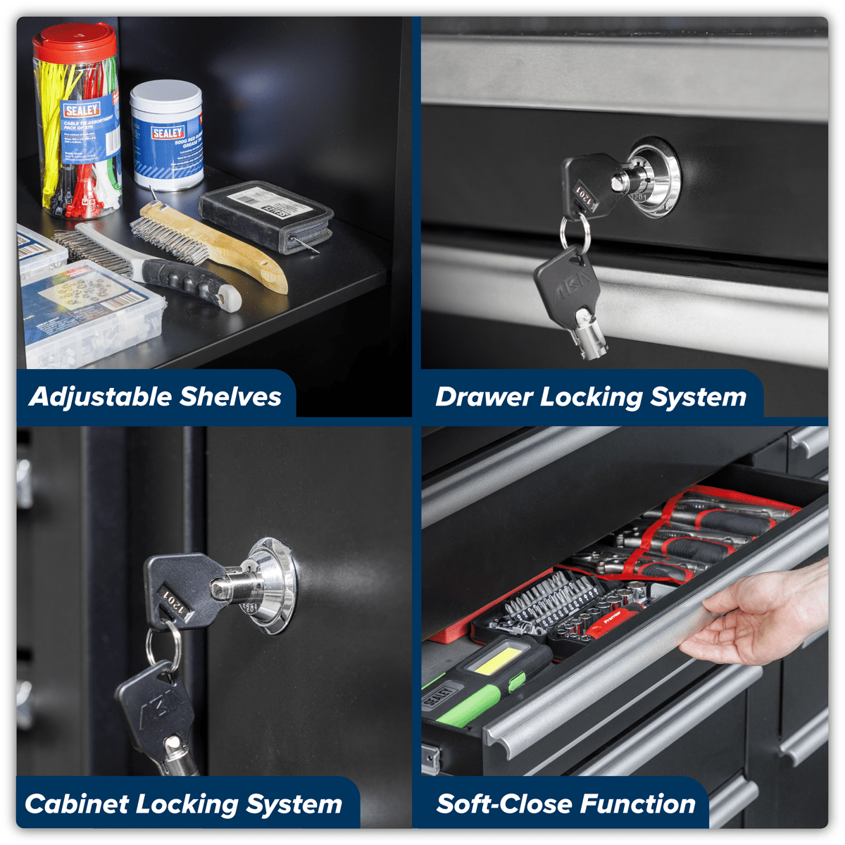 Sealey APMSOAK Premier™ Storage System with Hardwood Worktop 5.58m - APMSOAK - Sealey Tools UK - Trade Counter Direct