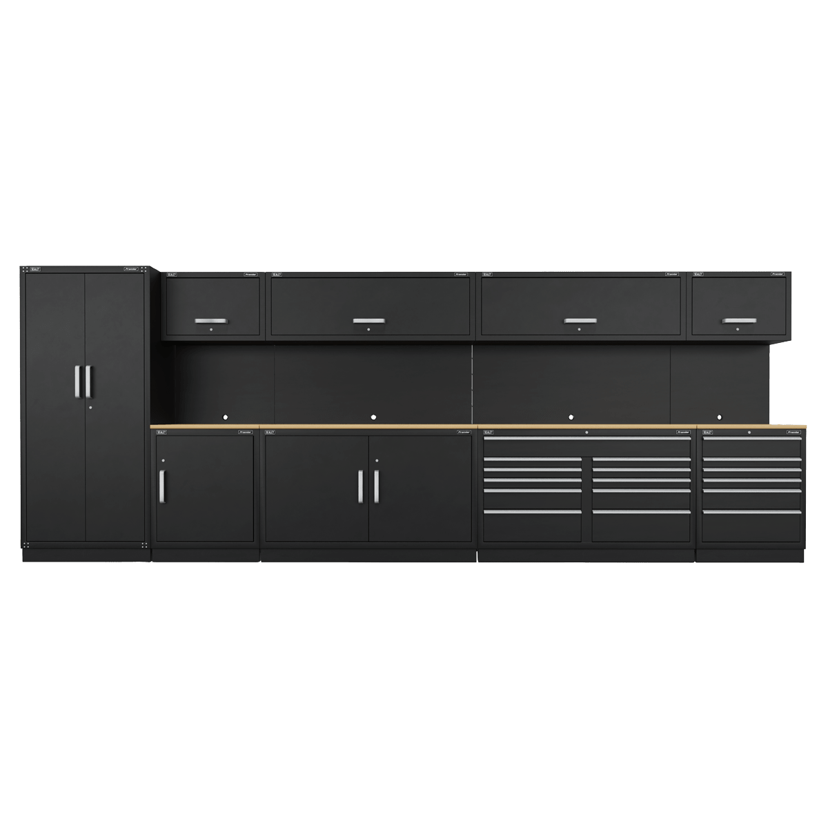 Sealey APMSOAK Premier™ Storage System with Hardwood Worktop 5.58m - APMSOAK - Sealey Tools UK - Trade Counter Direct