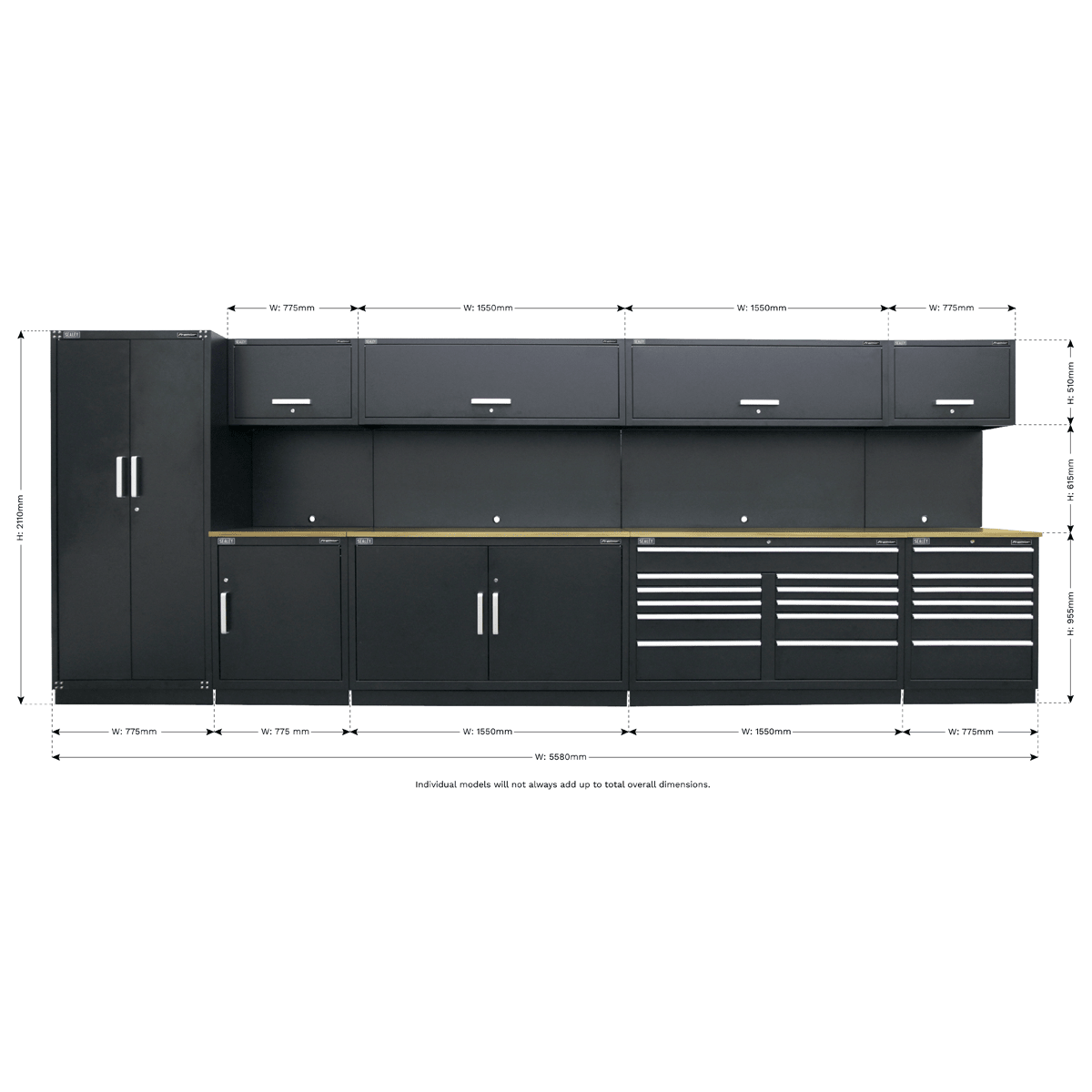 Sealey APMSOAK Premier™ Storage System with Hardwood Worktop 5.58m - APMSOAK - Sealey Tools UK - Trade Counter Direct