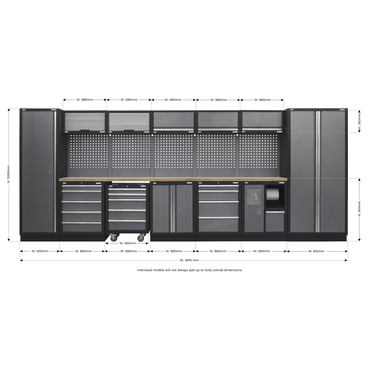 Sealey APMSSTACK01W Superline Pro 4.9m Storage System - Wood Worktop - APMSSTACK01W - Sealey Tools UK - Trade Counter Direct