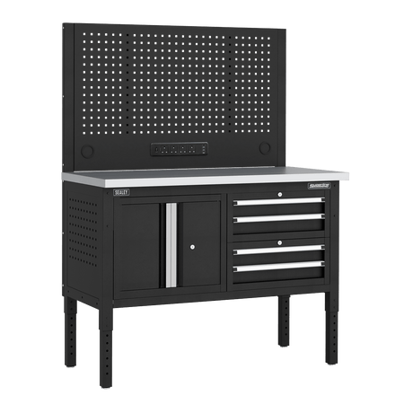Sealey APMWB50COMBO1SS Superline PRO® Modular Workbench with 4 Drawers & Cupboard Stainless Steel Worktop 1265mm - APMWB50COMBO1SS - Sealey Tools UK - Trade Counter Direct