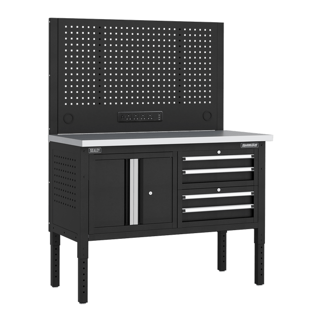Sealey APMWB50COMBO1SS Superline PRO® Modular Workbench with 4 Drawers & Cupboard Stainless Steel Worktop 1265mm - APMWB50COMBO1SS - Sealey Tools UK - Trade Counter Direct