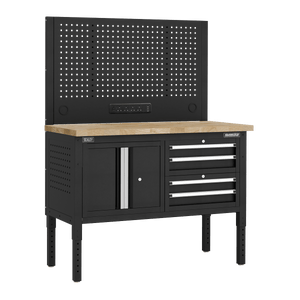 Sealey APMWB50COMBO1W Superline PRO® Modular Workbench with 4 Drawers & Cupboard Wooden Worktop 1265mm - APMWB50COMBO1W - Sealey Tools UK - Trade Counter Direct