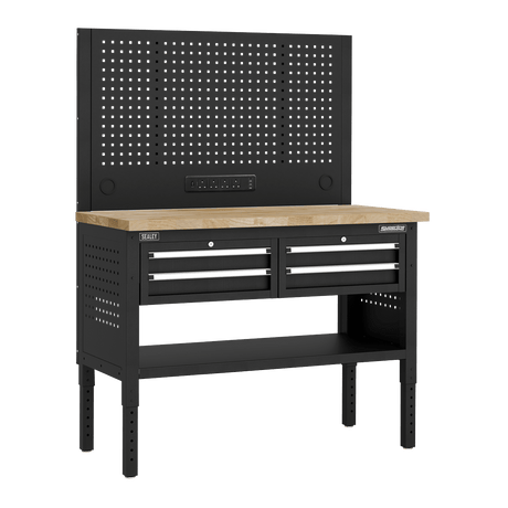 Sealey APMWB50COMBO2W Superline PRO® Modular Workbench with 4 Drawers Wooden Worktop 1265mm - APMWB50COMBO2W - Sealey Tools UK - Trade Counter Direct