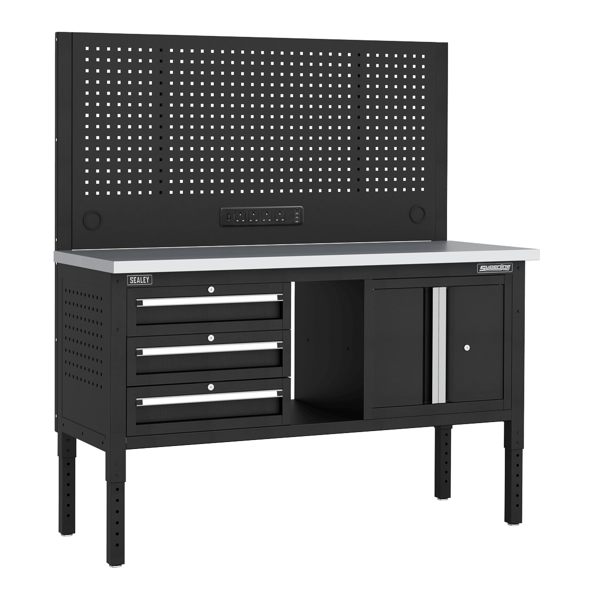 Sealey APMWB60COMBO2SS Superline PRO® Modular Workbench with 3 Drawers & Cupboard Stainless Steel Worktop 1525mm - APMWB60COMBO2SS - Sealey Tools UK - Trade Counter Direct