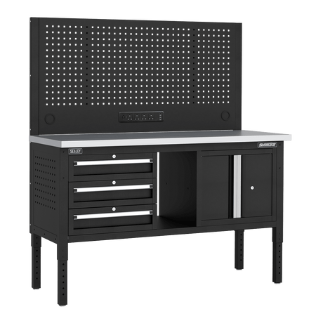 Sealey APMWB60COMBO2SS Superline PRO® Modular Workbench with 3 Drawers & Cupboard Stainless Steel Worktop 1525mm - APMWB60COMBO2SS - Sealey Tools UK - Trade Counter Direct