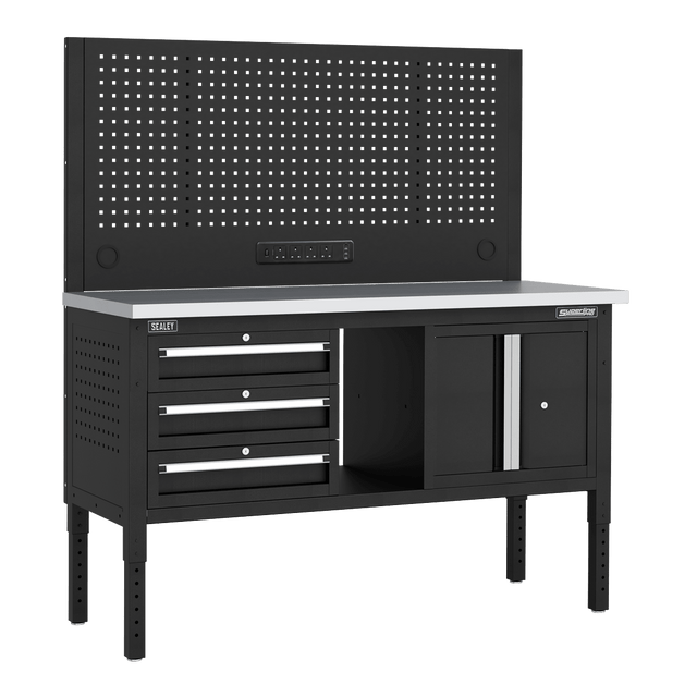 Sealey APMWB60COMBO2SS Superline PRO® Modular Workbench with 3 Drawers & Cupboard Stainless Steel Worktop 1525mm - APMWB60COMBO2SS - Sealey Tools UK - Trade Counter Direct