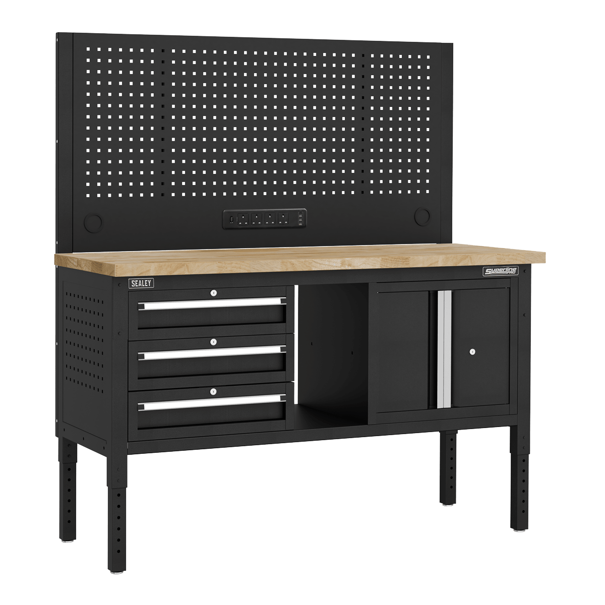 Sealey APMWB60COMBO2W Superline PRO® Modular Workbench with 3 Drawers & Cupboard Wooden Worktop 1525mm - APMWB60COMBO2W - Sealey Tools UK - Trade Counter Direct