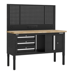 Sealey APMWB60COMBO2W Superline PRO® Modular Workbench with 3 Drawers & Cupboard Wooden Worktop 1525mm - APMWB60COMBO2W - Sealey Tools UK - Trade Counter Direct