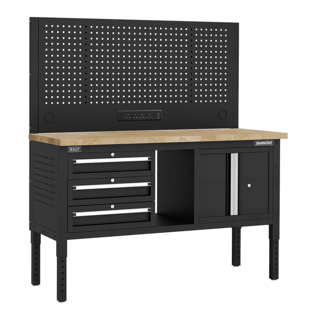 Sealey APMWB60COMBO2W Superline PRO® Modular Workbench with 3 Drawers & Cupboard Wooden Worktop 1525mm - APMWB60COMBO2W - Sealey Tools UK - Trade Counter Direct