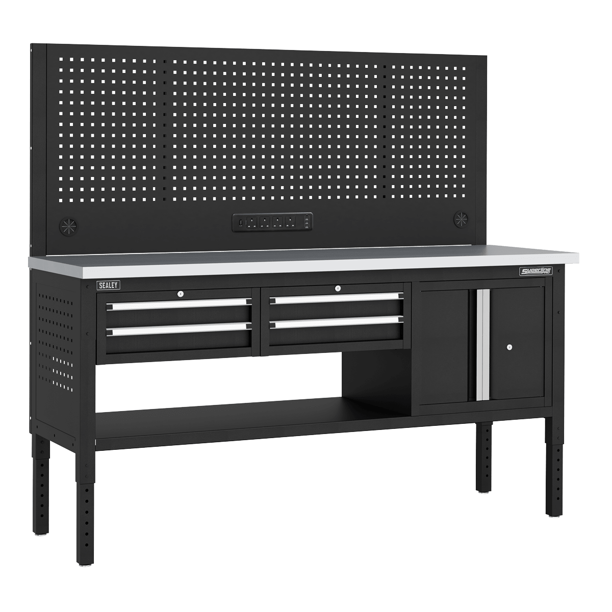 Sealey APMWB72COMBO1SS Superline PRO® Modular Workbench with 4 Drawers & Cupboard Stainless Steel Worktop 1830mm - APMWB72COMBO1SS - Sealey Tools UK - Trade Counter Direct