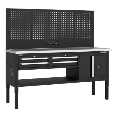Sealey APMWB72COMBO1SS Superline PRO® Modular Workbench with 4 Drawers & Cupboard Stainless Steel Worktop 1830mm - APMWB72COMBO1SS - Sealey Tools UK - Trade Counter Direct