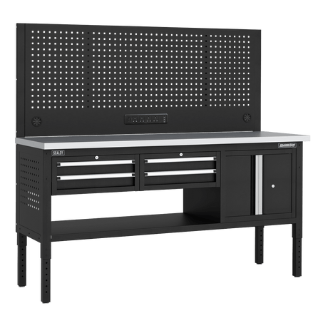 Sealey APMWB72COMBO1SS Superline PRO® Modular Workbench with 4 Drawers & Cupboard Stainless Steel Worktop 1830mm - APMWB72COMBO1SS - Sealey Tools UK - Trade Counter Direct