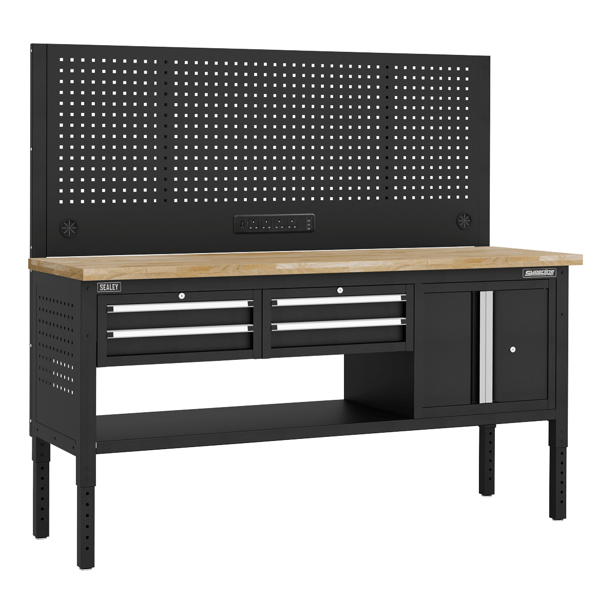 Sealey APMWB72COMBO1W Superline PRO® Modular Workbench with 4 Drawers & Cupboard Wooden Worktop 1830mm - APMWB72COMBO1W - Sealey Tools UK - Trade Counter Direct