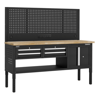 Sealey APMWB72COMBO1W Superline PRO® Modular Workbench with 4 Drawers & Cupboard Wooden Worktop 1830mm - APMWB72COMBO1W - Sealey Tools UK - Trade Counter Direct