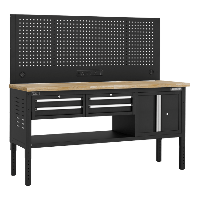 Sealey APMWB72COMBO1W Superline PRO® Modular Workbench with 4 Drawers & Cupboard Wooden Worktop 1830mm - APMWB72COMBO1W - Sealey Tools UK - Trade Counter Direct