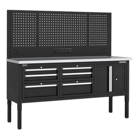 Sealey APMWB72COMBO2SS Superline PRO® Modular Workbench with 6 Drawers & Cupboard Stainless Steel Worktop 1830mm - APMWB72COMBO2SS - Sealey Tools UK - Trade Counter Direct