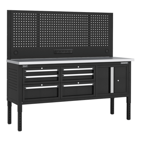 Sealey APMWB72COMBO2SS Superline PRO® Modular Workbench with 6 Drawers & Cupboard Stainless Steel Worktop 1830mm - APMWB72COMBO2SS - Sealey Tools UK - Trade Counter Direct