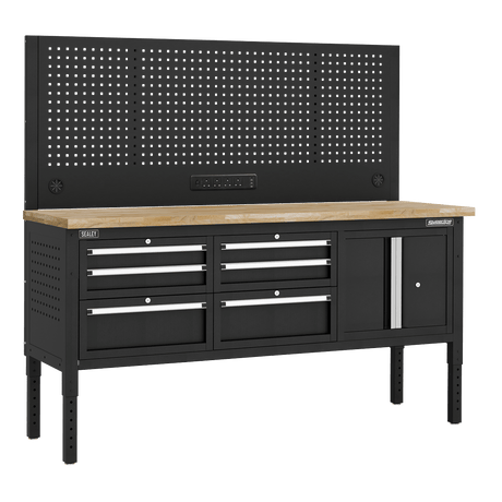 Sealey APMWB72COMBO2W Superline PRO® Modular Workbench with 6 Drawers & Cupboard Wooden Worktop 1830mm - APMWB72COMBO2W - Sealey Tools UK - Trade Counter Direct