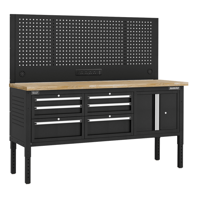 Sealey APMWB72COMBO2W Superline PRO® Modular Workbench with 6 Drawers & Cupboard Wooden Worktop 1830mm - APMWB72COMBO2W - Sealey Tools UK - Trade Counter Direct